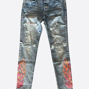 Amiri Clay Indigo Bandana Flame Patch Jeans